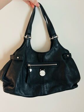 Authentic Mulberry Black Pebbled Leather Shoulder Bag with Silver Hardware